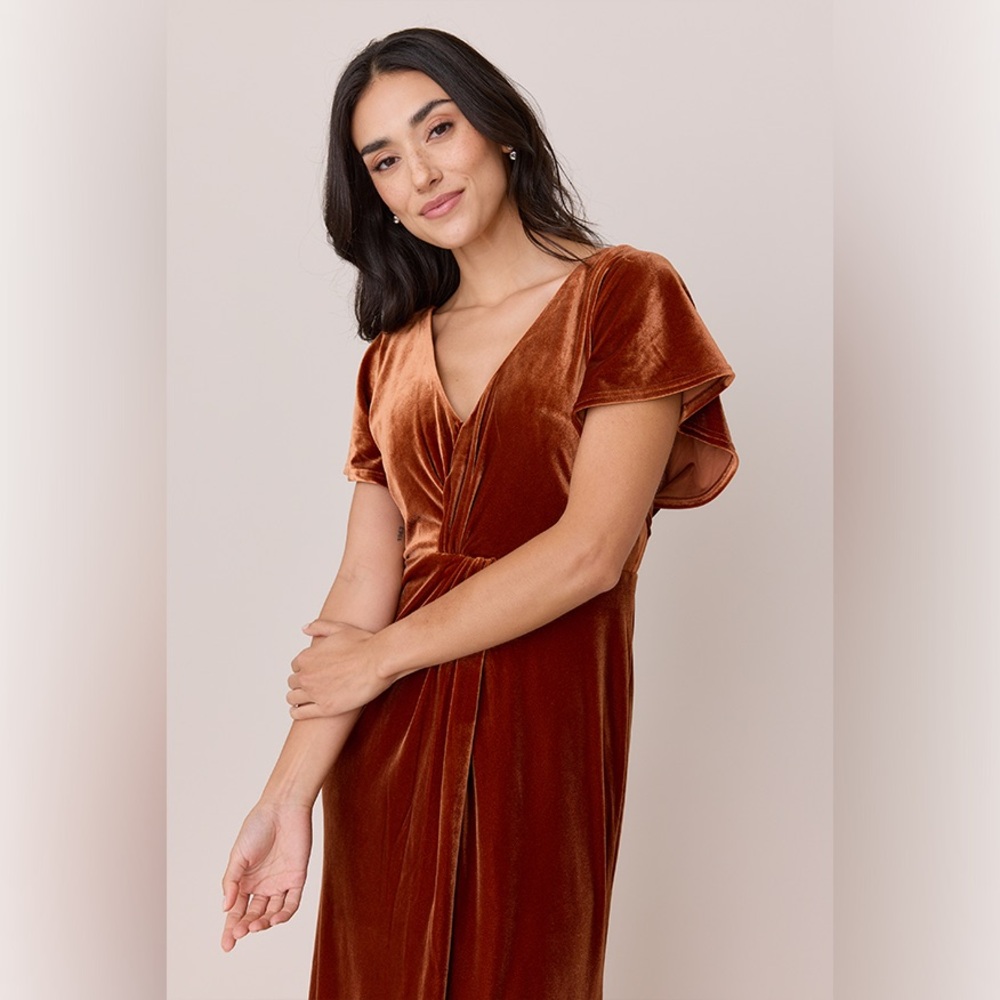 Revelry Gwen Velvet Flutter Sleeve Midi Dress - Picture 2 of 11